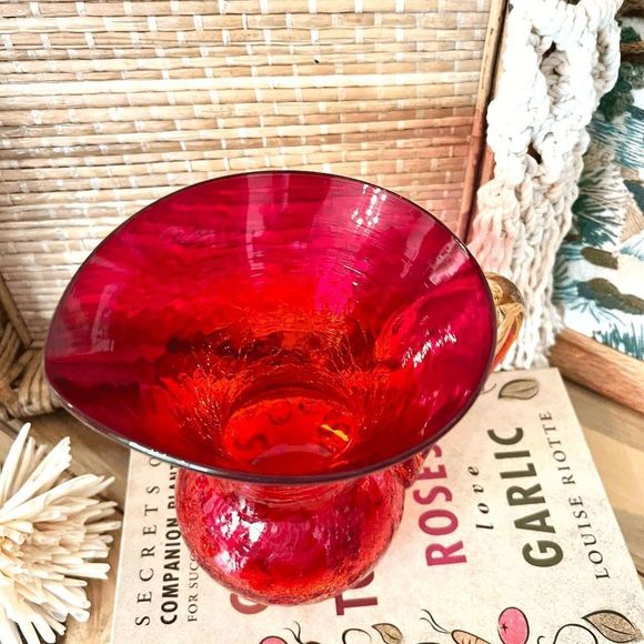 Vintage Rare Rainbow Amberina Crackle Glass Stubby Chunky Pitcher - Picture 9 of 9